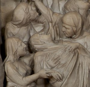 Detalle de la Crucifixión, en el púlpito de la Iglesia de Sant